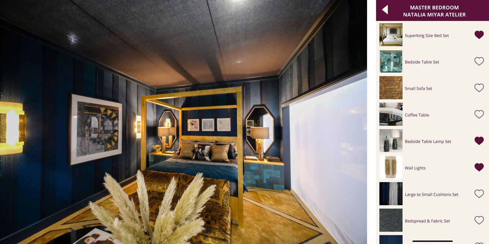 Room by designer Natalia Miyar (left) & recorded likes in app (right)