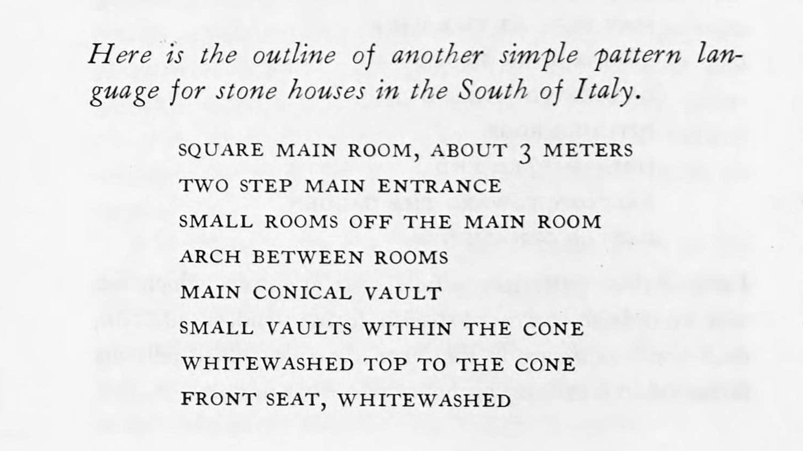 Pattern language for stone houses in the south of Italy
