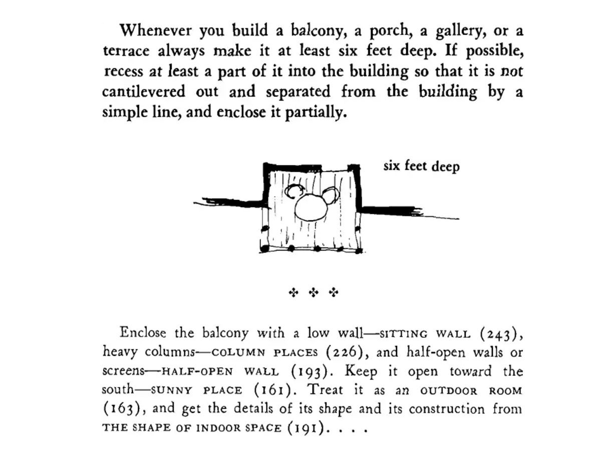 SIX-FOOT BALCONY pattern (from Christopher Alexander’s A Pattern Language)