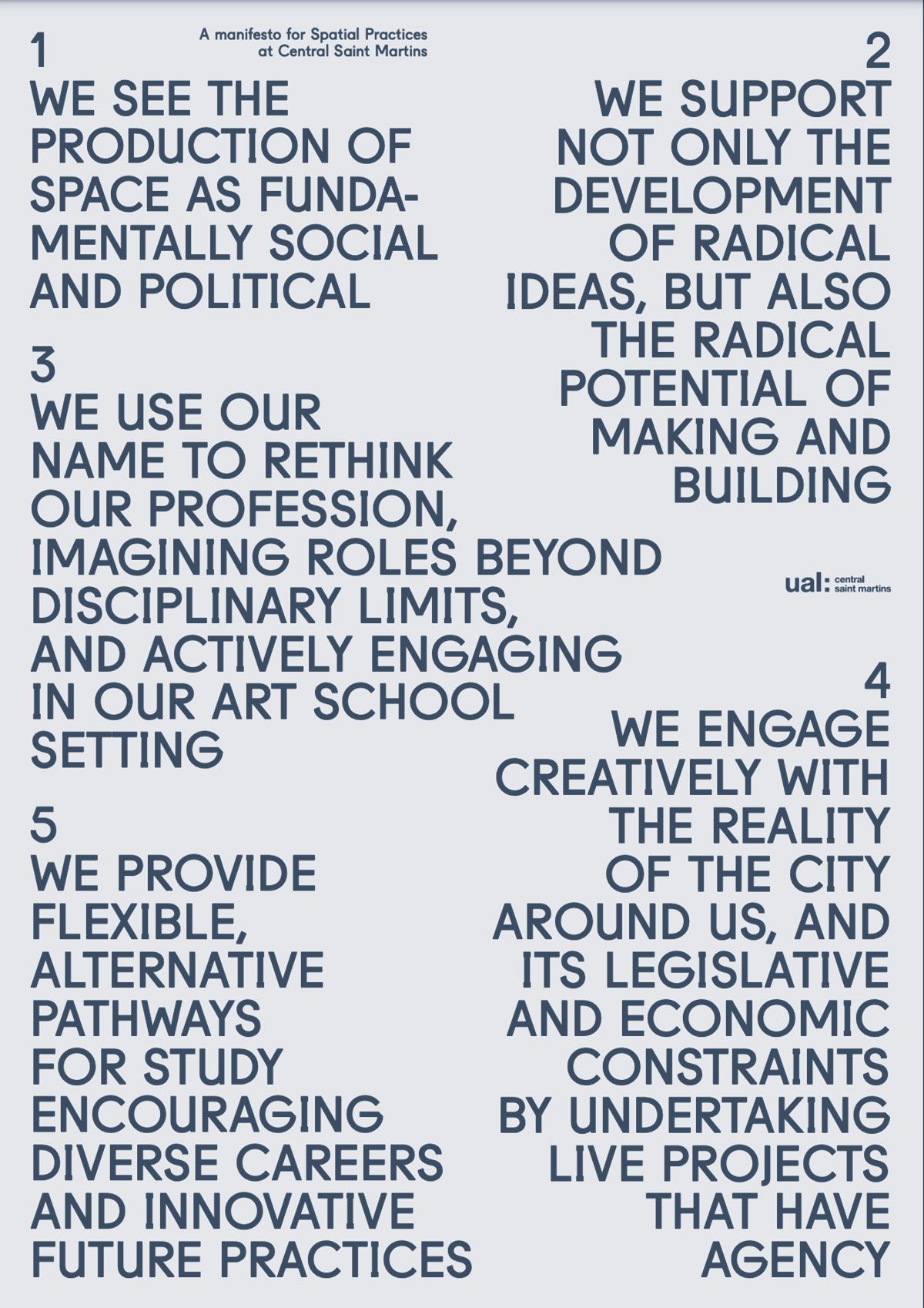A Manifesto for Spatial Practices at Central Saint Martins